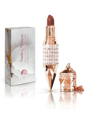 Smiling Hibiscus Nude Brown Lipstick — Pearl-Embellished Rose Gold Case